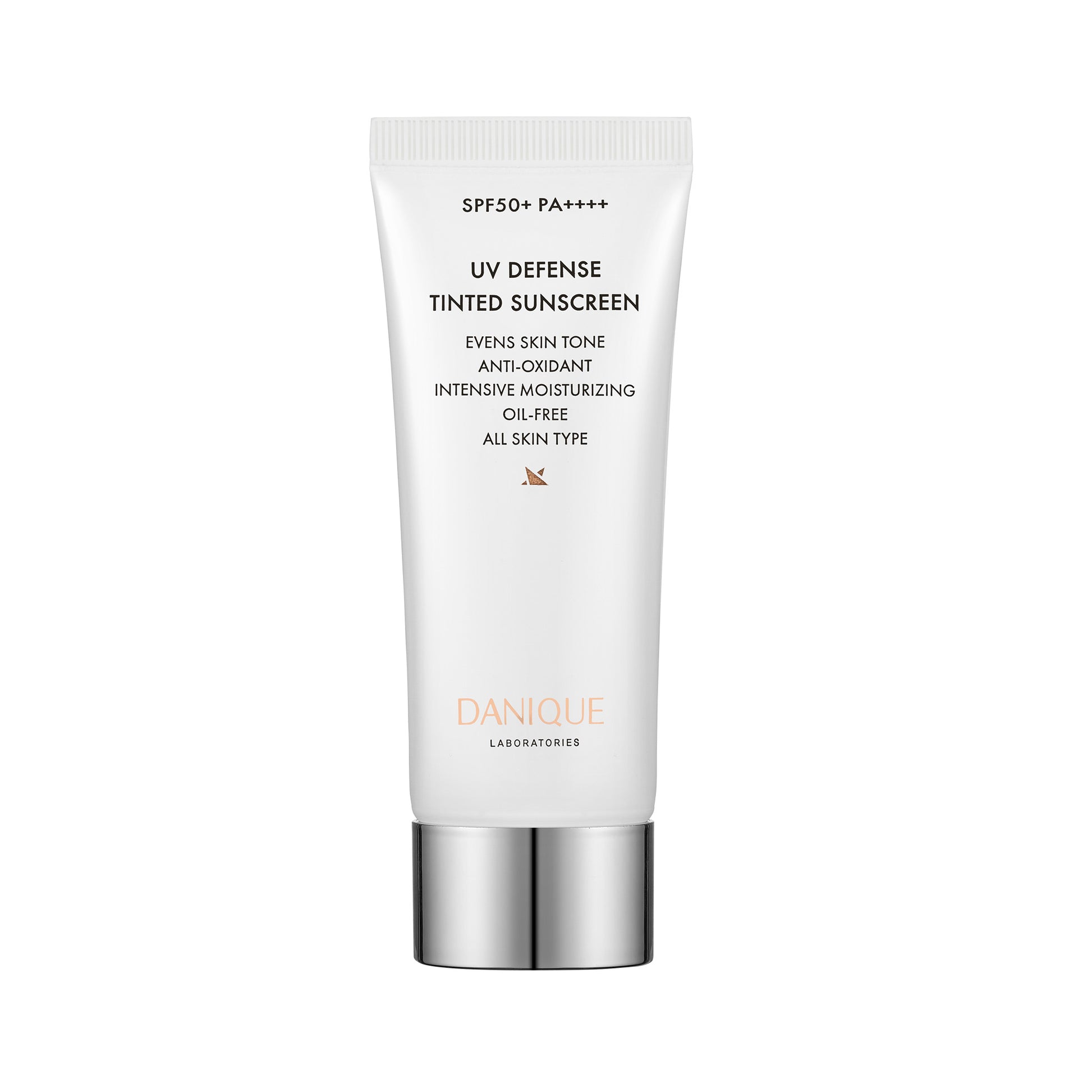 Tube of UV Defense Tinted Sunscreen by Danique Laboratories on a white background